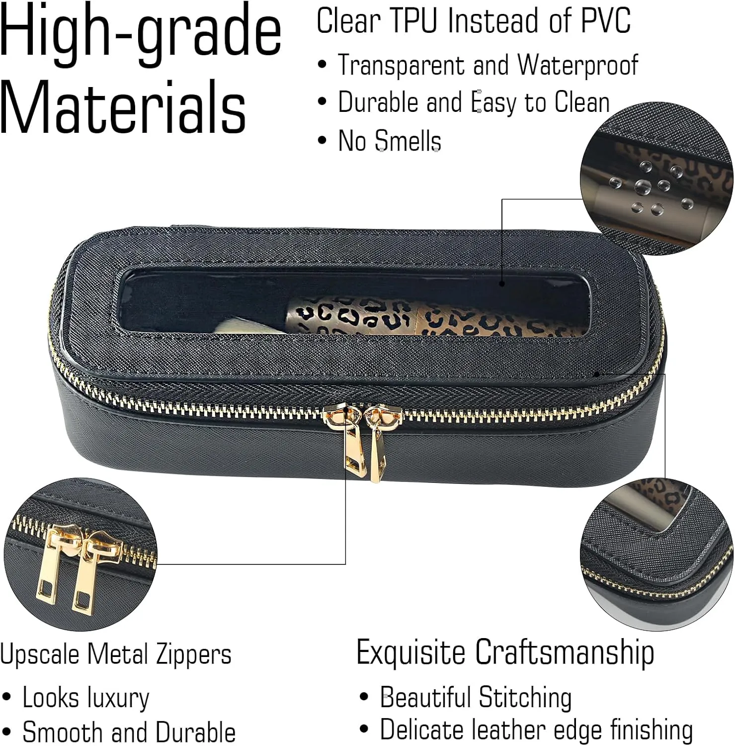 Makeup brush holder,Clear Makeup Bag Toiletry Bag Cosmetic Bags with Zipper for Traveling,Waterproof Makeup Brush Bag Travel Case for Women