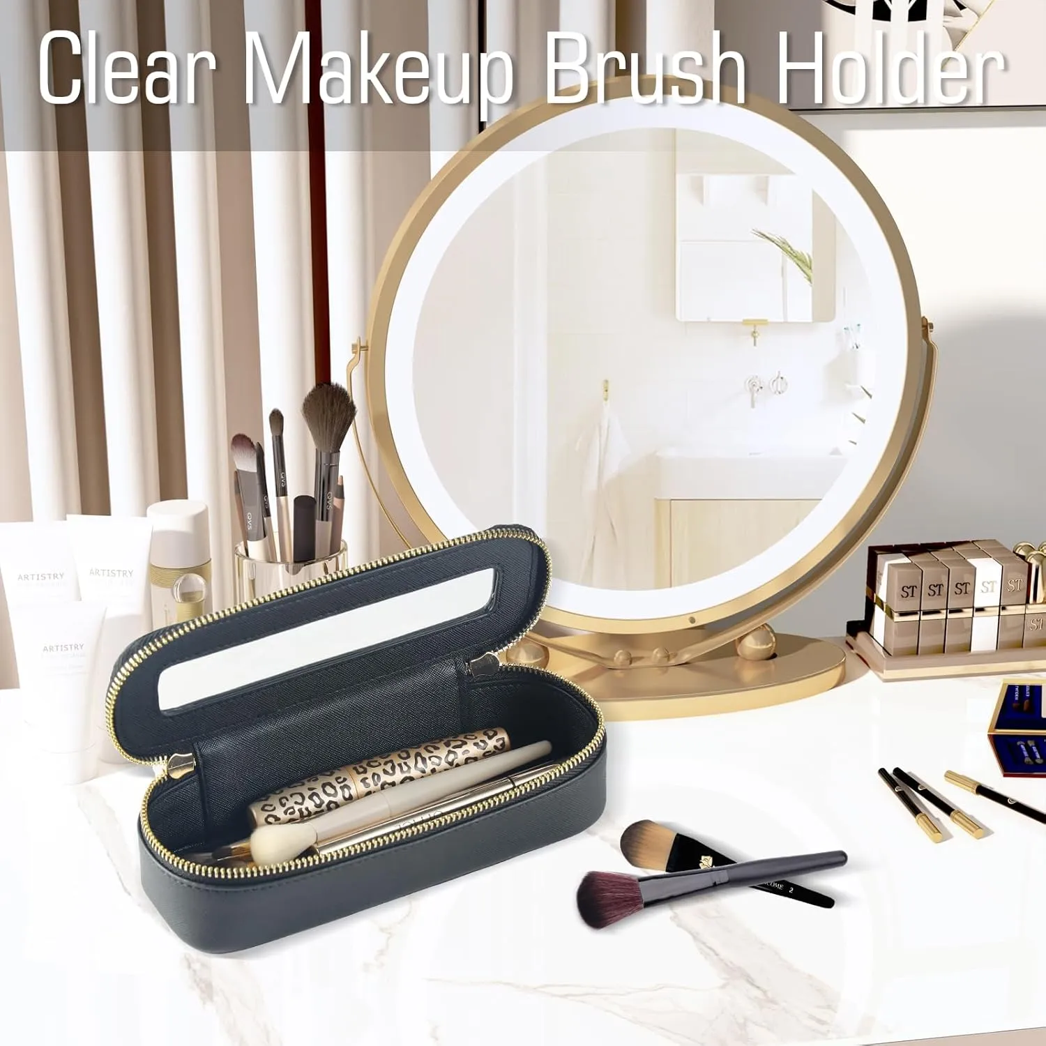 Makeup brush holder,Clear Makeup Bag Toiletry Bag Cosmetic Bags with Zipper for Traveling,Waterproof Makeup Brush Bag Travel Case for Women