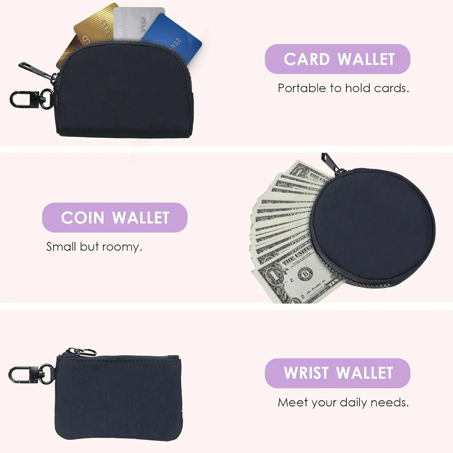 Mini Zip Around Wristlet Keychain Wallets Card Holder Small Purse Handbag for Women and Men Mini Women Pocket