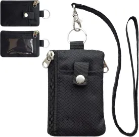 Minimalist RFID Blocking Small Wallet with ID Window,WaterResistant Zip Id Case Wallet with Lanyard Keychain for Cards,Cash,Travel,Women,Men (GreenOnion DarkGreen)