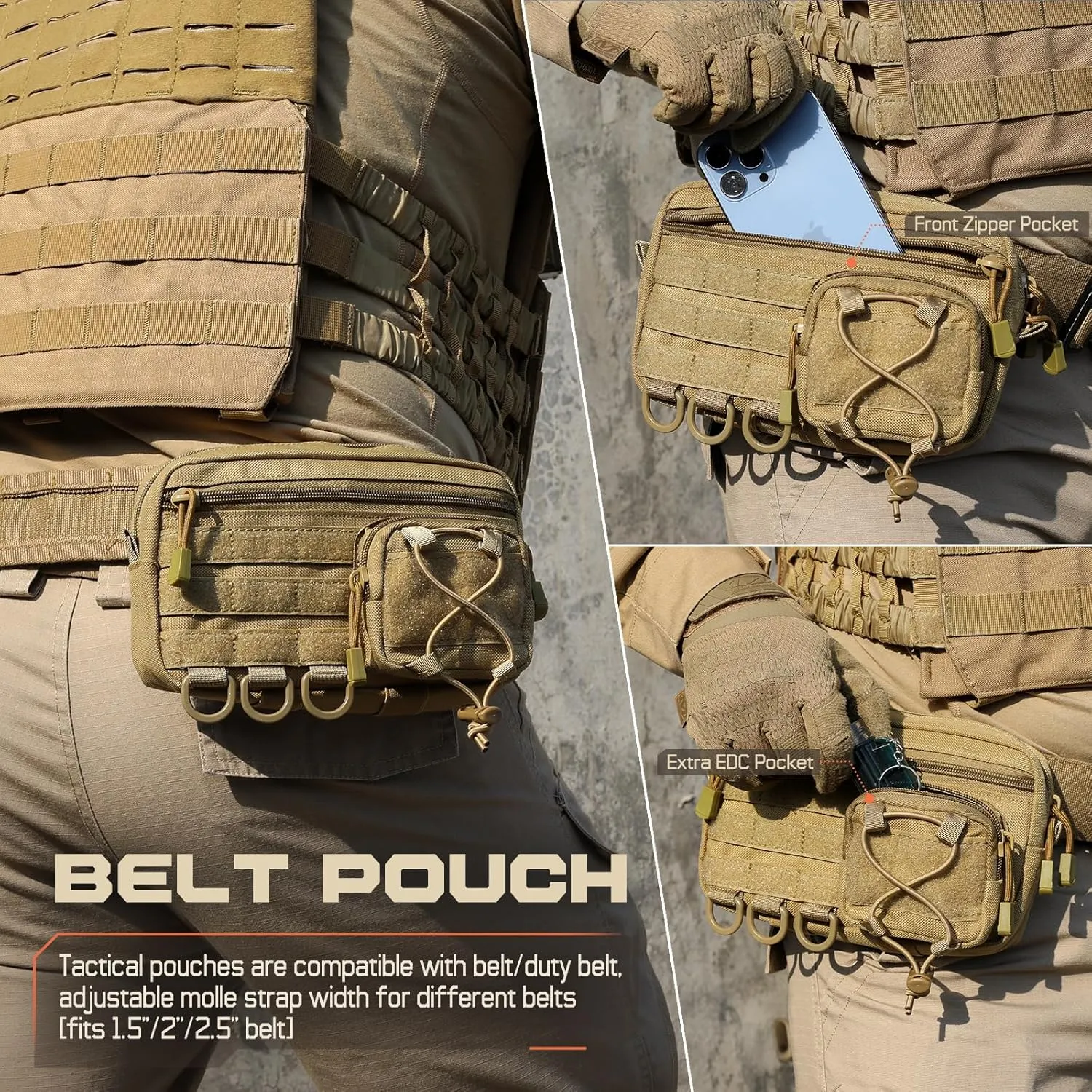 Molle Admin Pouch for Tactical Backpack, EDC Tool Pouch Organizer, Tactical Admin Pouch Molle, Belt Zipper Utility Waist Bag, Horizontal Phone Pouch with US Flag Patch
