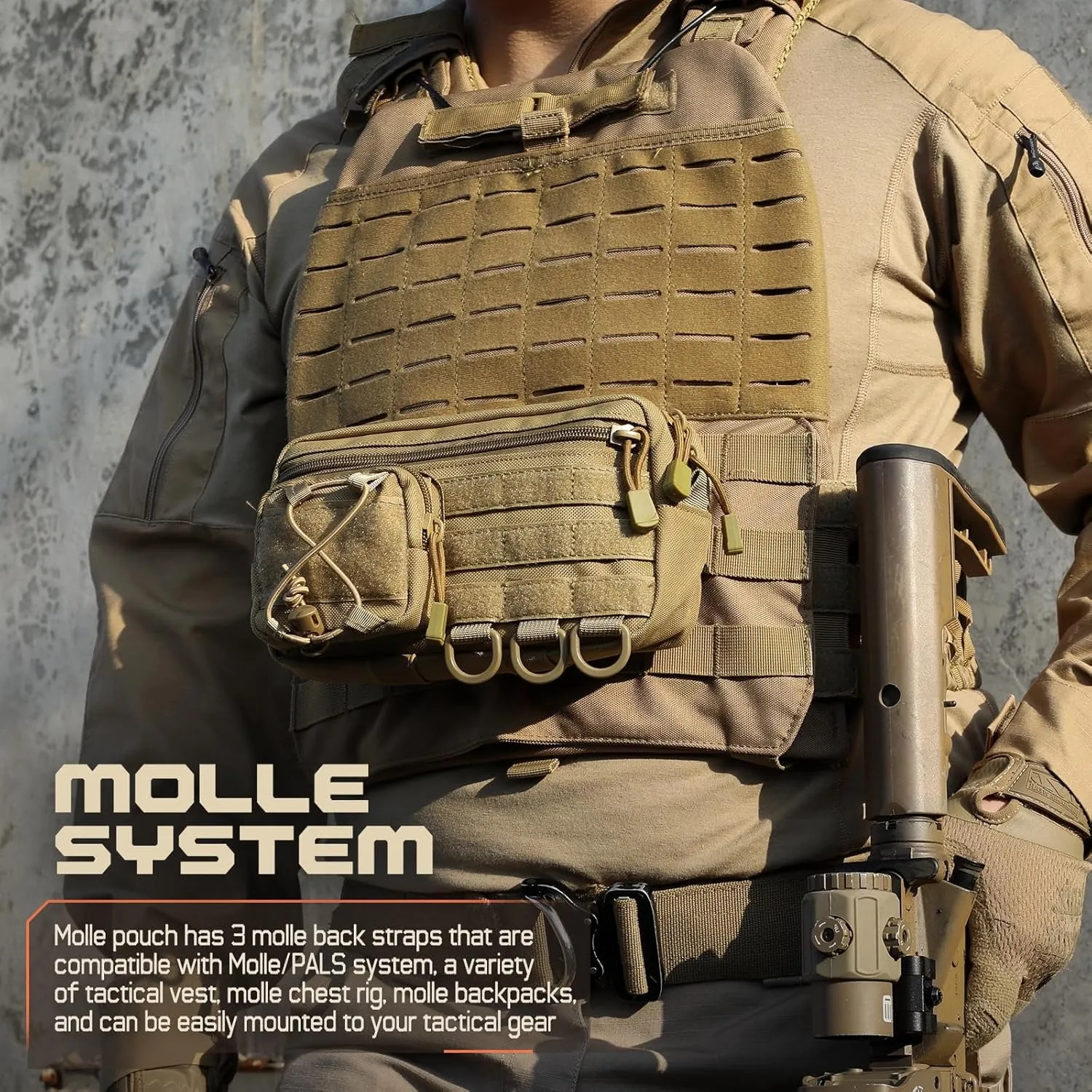 Molle Admin Pouch for Tactical Backpack, EDC Tool Pouch Organizer, Tactical Admin Pouch Molle, Belt Zipper Utility Waist Bag, Horizontal Phone Pouch with US Flag Patch