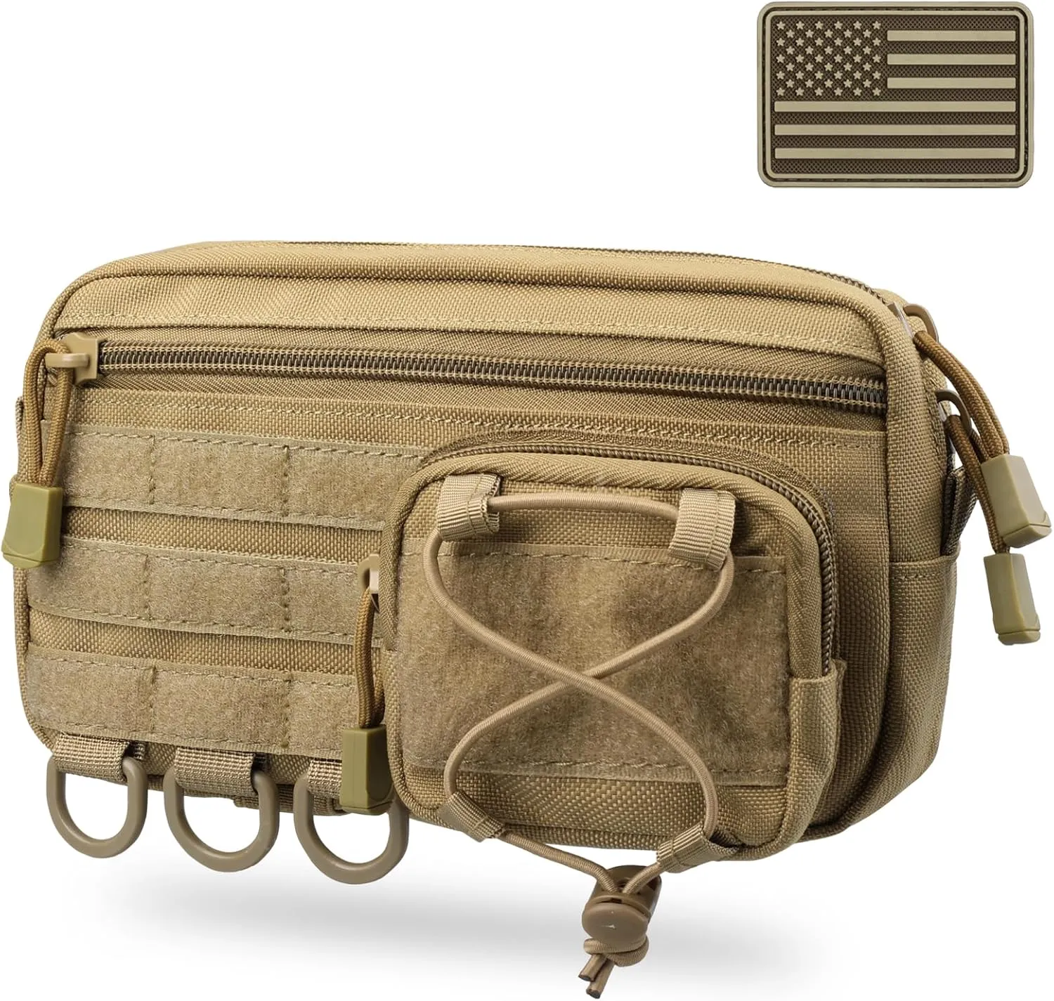 Molle Admin Pouch for Tactical Backpack, EDC Tool Pouch Organizer, Tactical Admin Pouch Molle, Belt Zipper Utility Waist Bag, Horizontal Phone Pouch with US Flag Patch