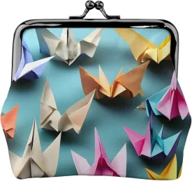 origami paper crane Print Portable Women Coin Purse Cute Mini Zipper Wallet with Kiss Lock Credit Cards