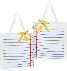 Paterr 2 Set Back to School Teacher Appreciation Gifts Bags Notebook Line Canvas Tote with Pencil Cards and Measure Ribbon Reusable Graduation Retirement Thank You End of Year Gift Women Party Supply