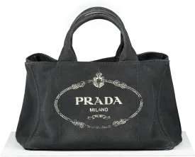 Prada Black Small Cotton Canvas Logo Tote