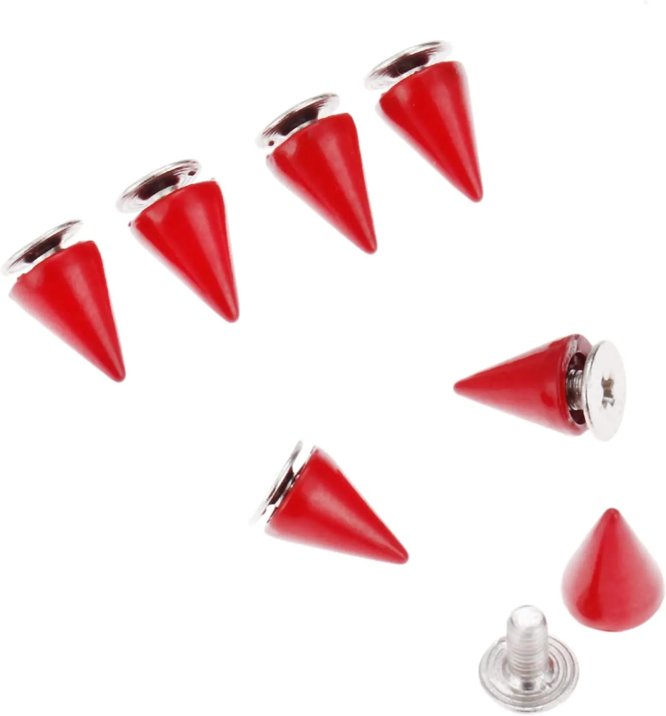 Punk Metal Rivets Screw For Handbag, Belt Shoes, Colored Metal Screw Back Rivet, Cone Spikes Screwback Studs, DIY Leathercraft Findings, 7X10MM, Red