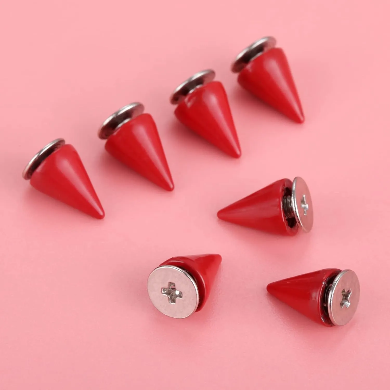 Punk Metal Rivets Screw For Handbag, Belt Shoes, Colored Metal Screw Back Rivet, Cone Spikes Screwback Studs, DIY Leathercraft Findings, 7X10MM, Red