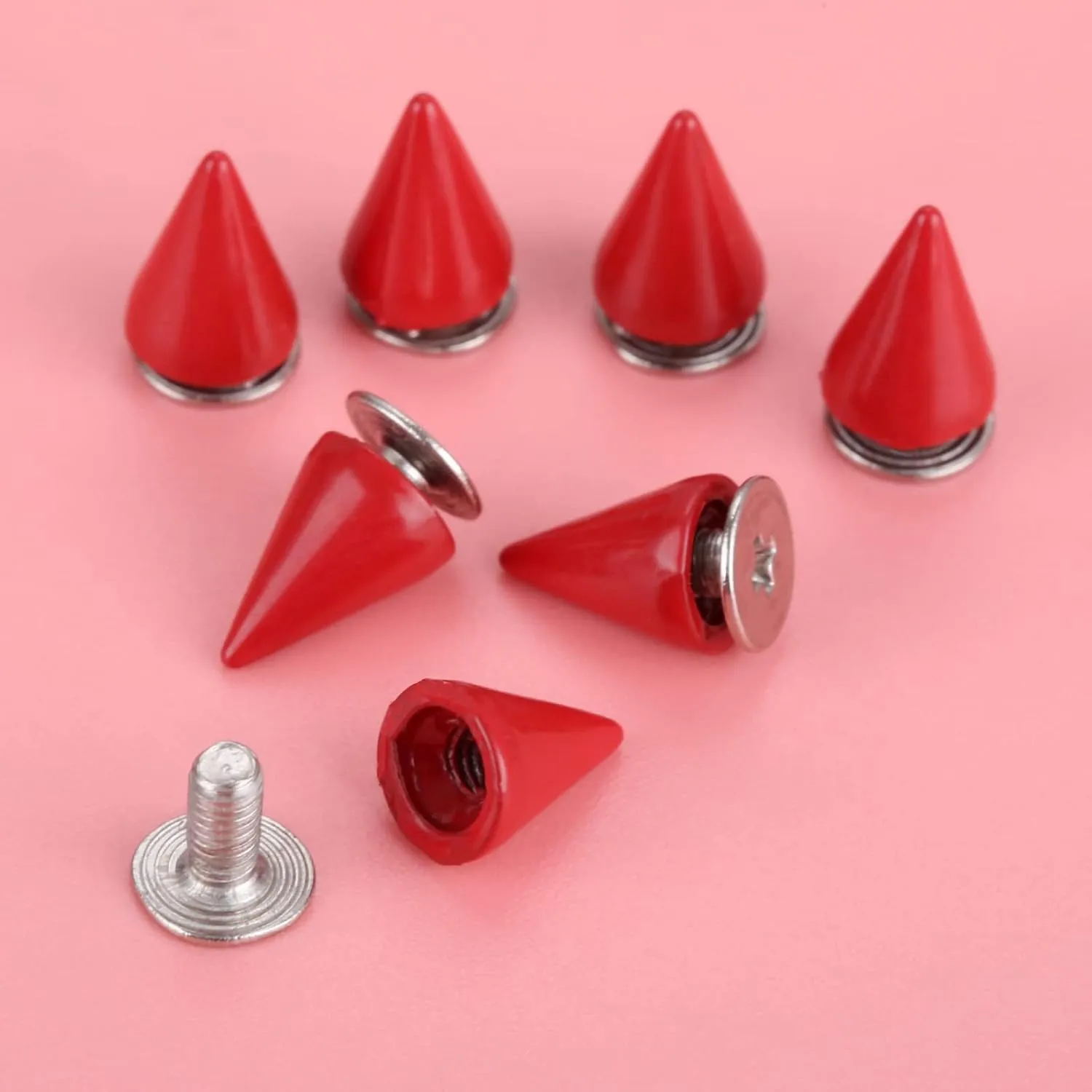 Punk Metal Rivets Screw For Handbag, Belt Shoes, Colored Metal Screw Back Rivet, Cone Spikes Screwback Studs, DIY Leathercraft Findings, 7X10MM, Red