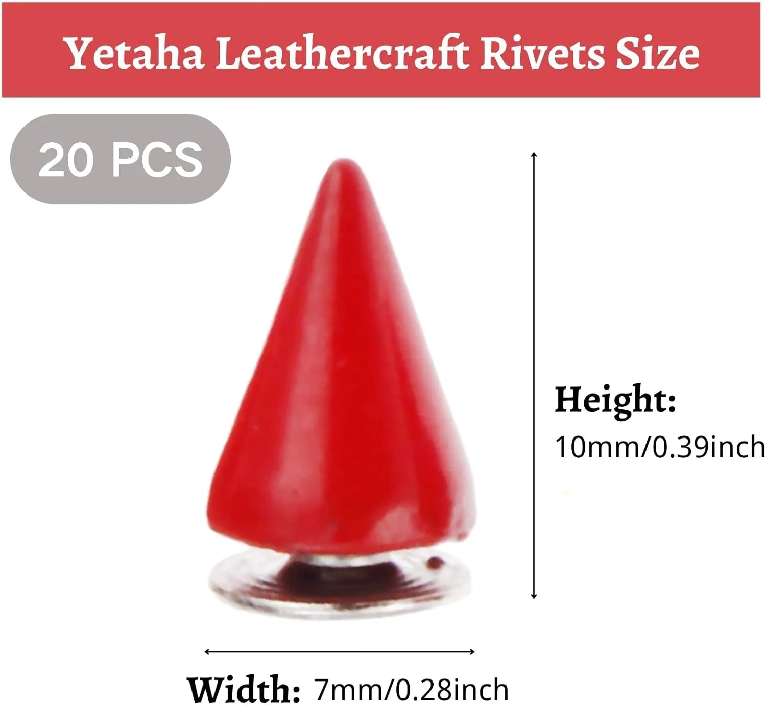 Punk Metal Rivets Screw For Handbag, Belt Shoes, Colored Metal Screw Back Rivet, Cone Spikes Screwback Studs, DIY Leathercraft Findings, 7X10MM, Red