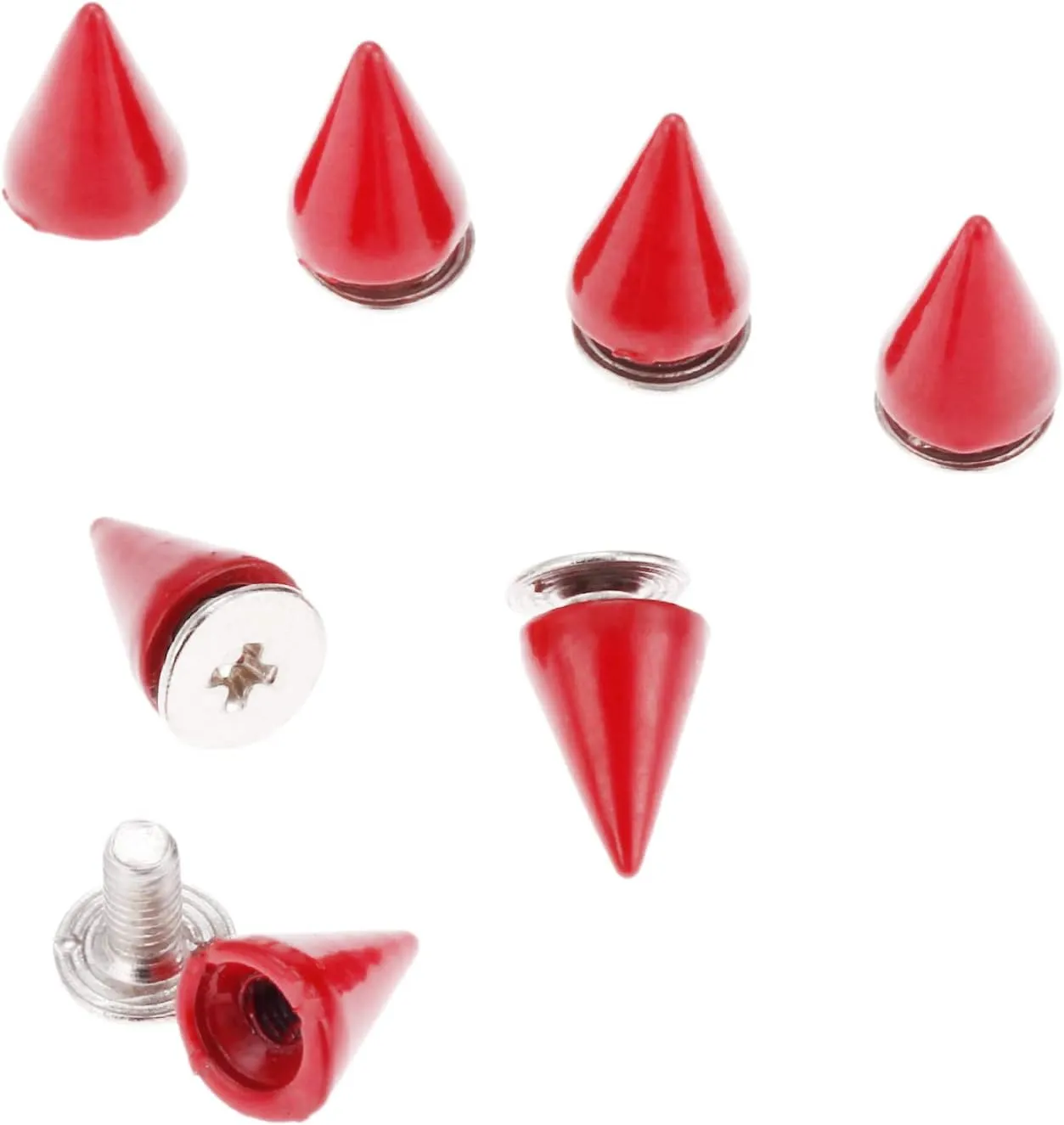 Punk Metal Rivets Screw For Handbag, Belt Shoes, Colored Metal Screw Back Rivet, Cone Spikes Screwback Studs, DIY Leathercraft Findings, 7X10MM, Red