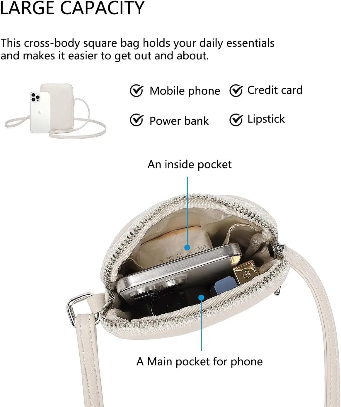 Small Crossbody Purse Zipper Cell Phone Bag Mini Shoulder Purse Wallet Smart Phone Wallet with Credit Card Solts