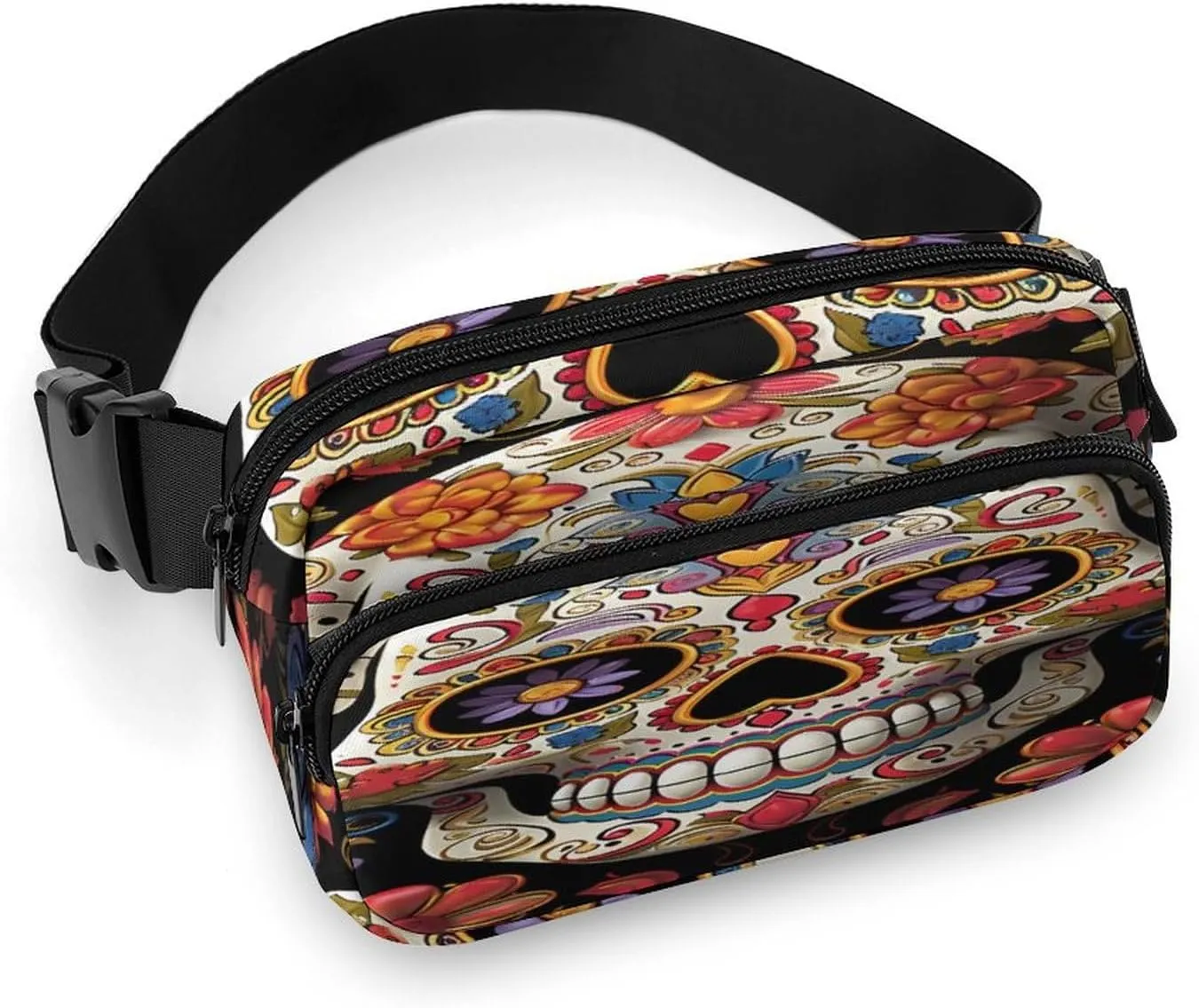 Sugar Skulls Fanny Pack Belt Bag with Adjustable Strap Fashion Waist Bag for Outdoor Sports Hiking