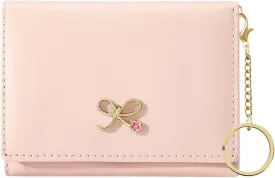 Sunwel Fashion Cute Coquette Bow Wallet with Key-chain Aesthetic Card Holder ID Window for Women Girls (271PINK)