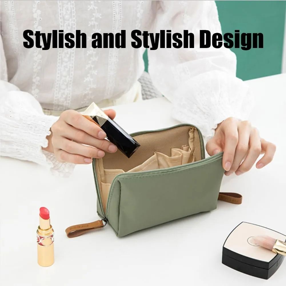 Travel Makeup Pouch for Women, Multifunctional Makeup Bag Small, Makeup Brush Bag with Handle, Lipstick & Toiletry Organizer with Compartments, Travel Makeup Brush Holder (blue)