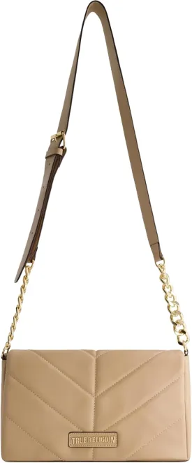 True Religion Women's Crossbody Bag Purse, Quilted Logo Flap Shoulder Handbag with Adjustable Chain Strap
