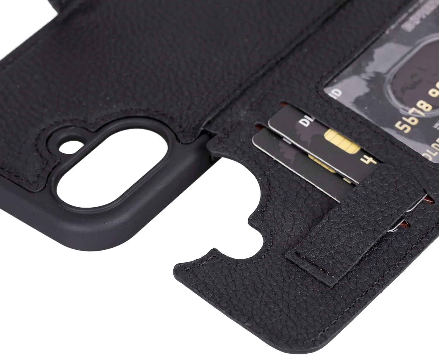 Venito Fermo for iPhone 16 Crossbody Wallet Case Luxury, Premium Leather, Detachable Strap, Raised Edge Camera Protection, Slim Design for Men and Women, RFID Blocking, 6.1" Floater Black