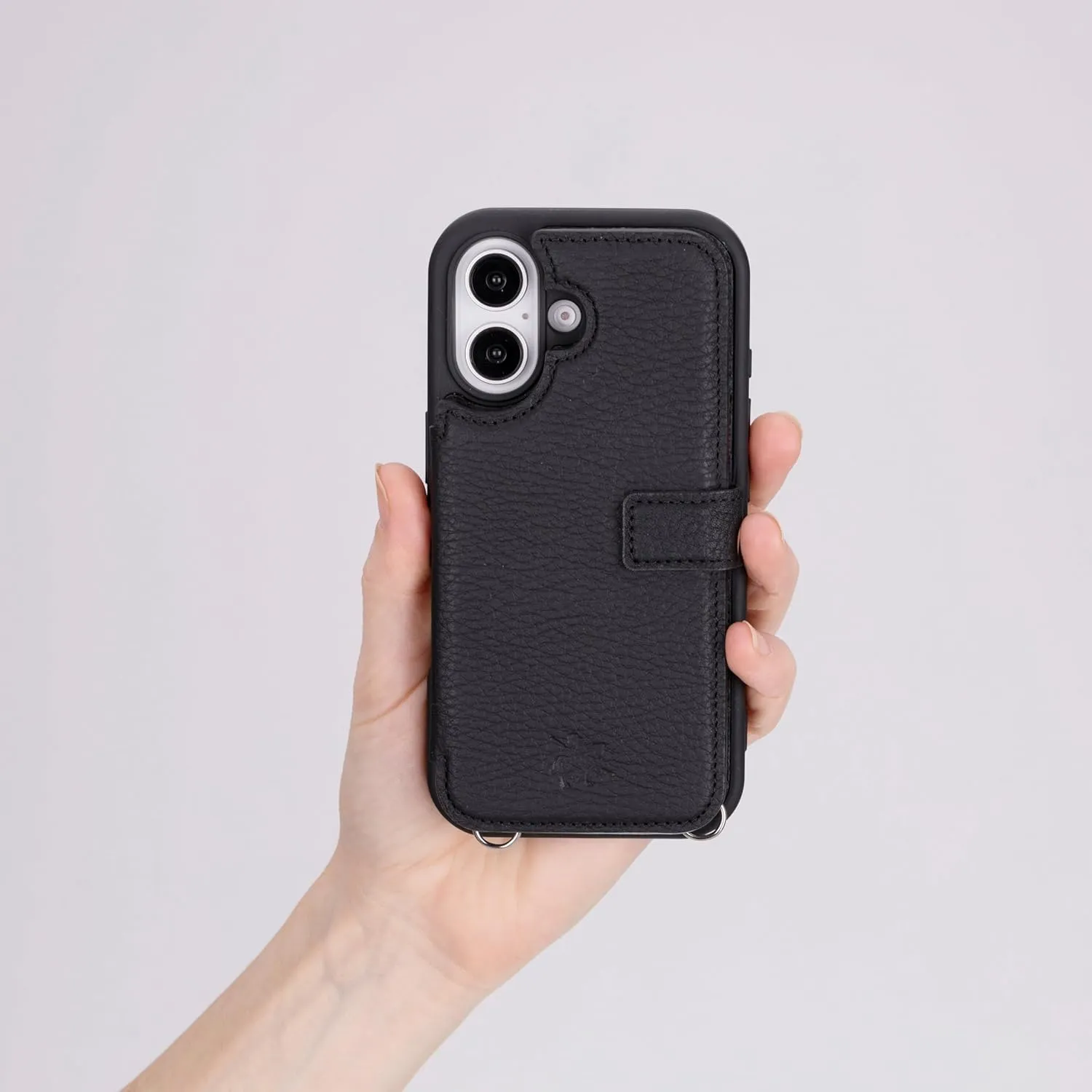 Venito Fermo for iPhone 16 Crossbody Wallet Case Luxury, Premium Leather, Detachable Strap, Raised Edge Camera Protection, Slim Design for Men and Women, RFID Blocking, 6.1" Floater Black