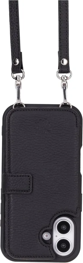 Venito Fermo for iPhone 16 Crossbody Wallet Case Luxury, Premium Leather, Detachable Strap, Raised Edge Camera Protection, Slim Design for Men and Women, RFID Blocking, 6.1" Floater Black