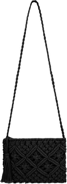 Women Crochet Shoulder Bag Handmade Woven Beach Crossbody Handbag Satchel Purse with Tassel for Summer