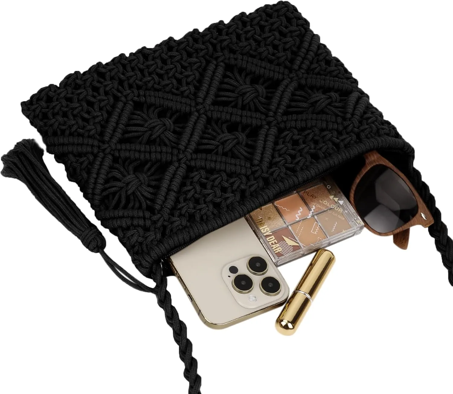 Women Crochet Shoulder Bag Handmade Woven Beach Crossbody Handbag Satchel Purse with Tassel for Summer