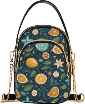 Women Crossbody Handbag Fruit Lemon Print Quilted Chain Bag