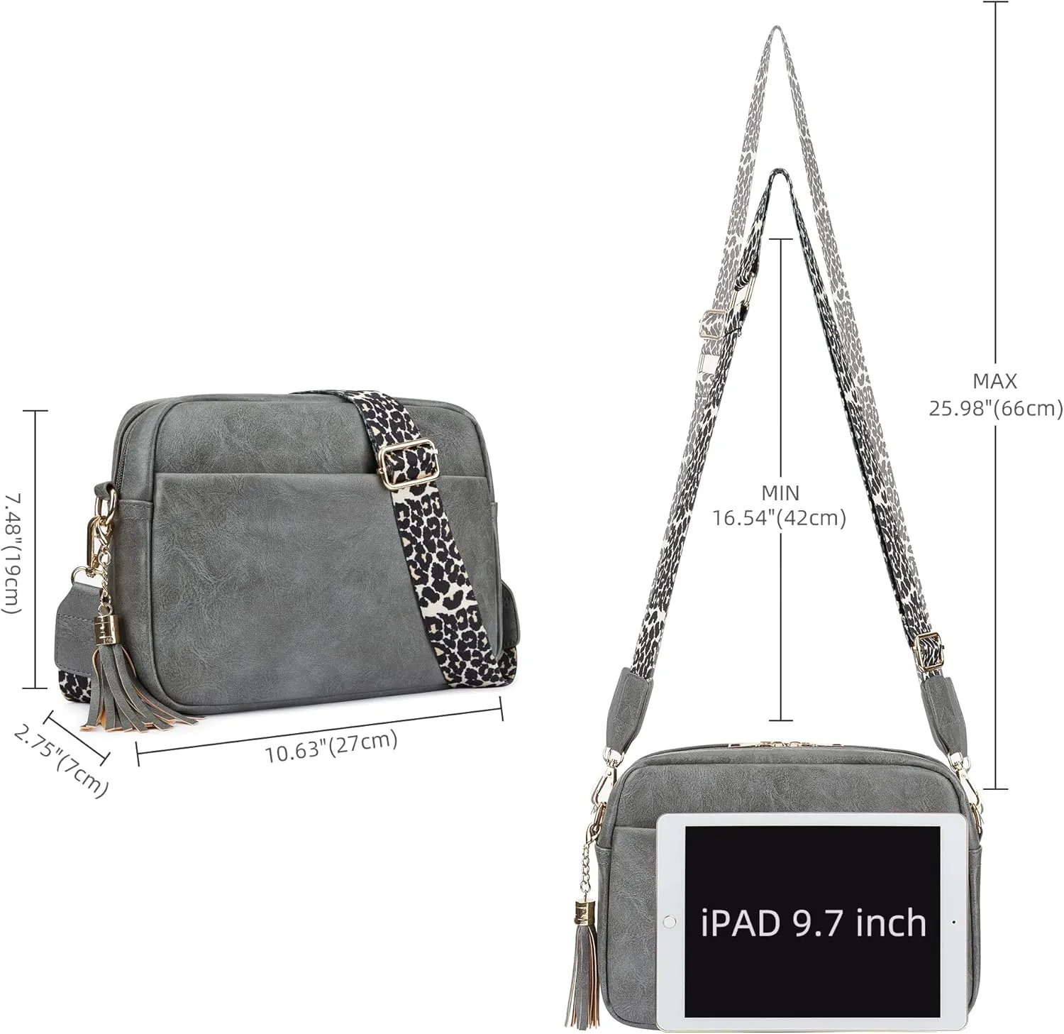 Women's Leather Crossbody Bag Zipper Shoulder Camera Purse