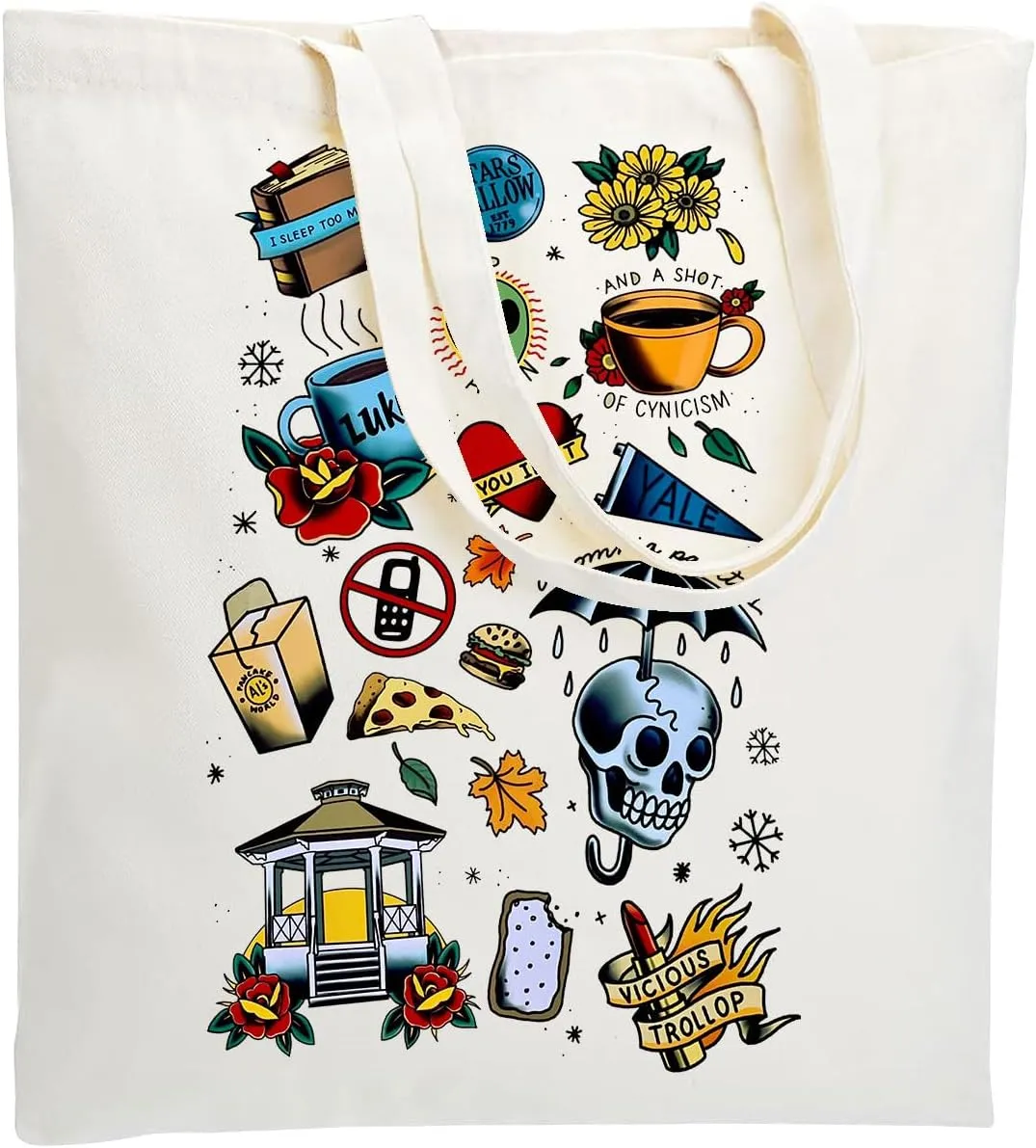 WZJHCL TV Show Fans Tote Bag Lukes Diner Shopping Bag Stars Hollow Reusable Grocery Tote bag Lorelai Rory Travel Tote
