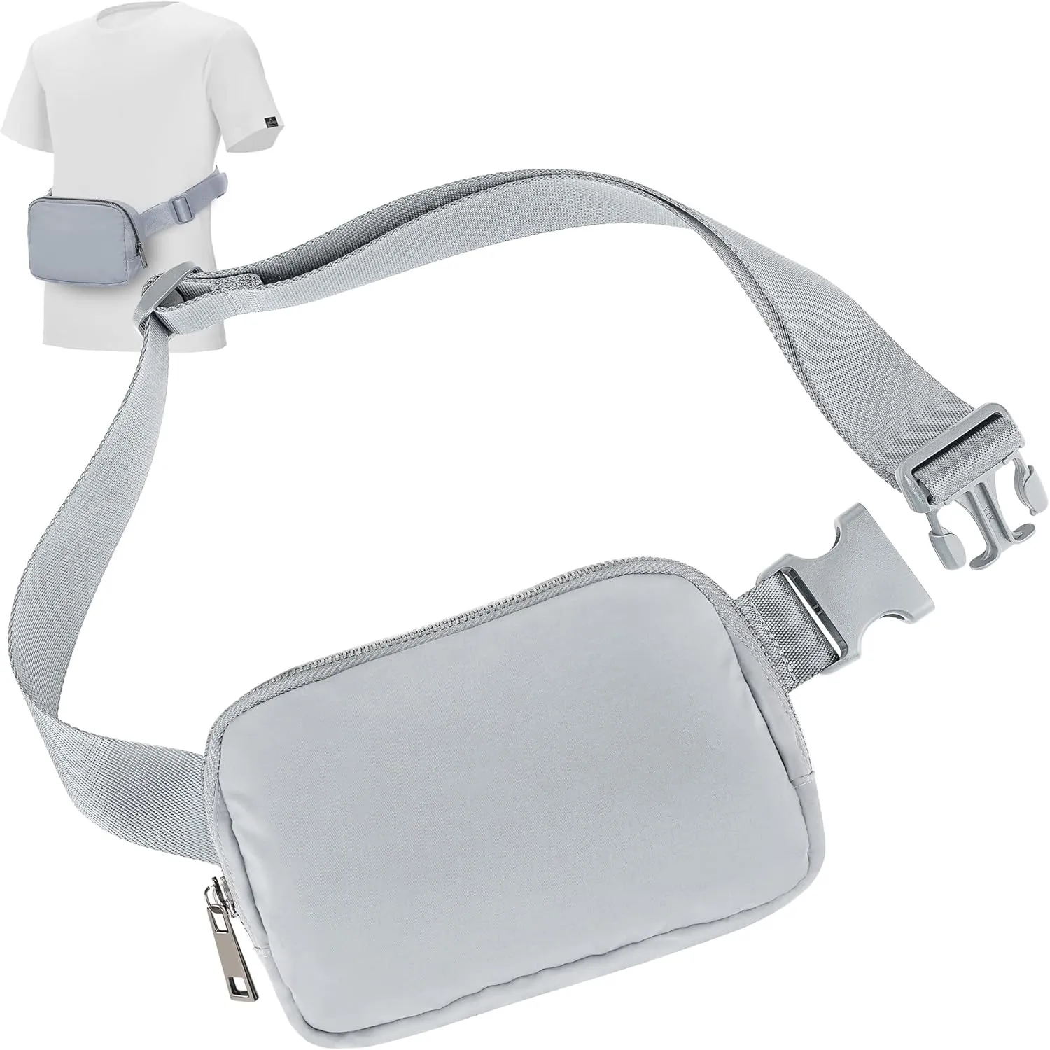 Yaavii Everywhere Belt Bag Unisex Mini Belt Bag, Fashion Small Waist Pouch Waterproof Bum Bag with Adjustable Strap for Workout Running Travelling Hiking, Light Grey
