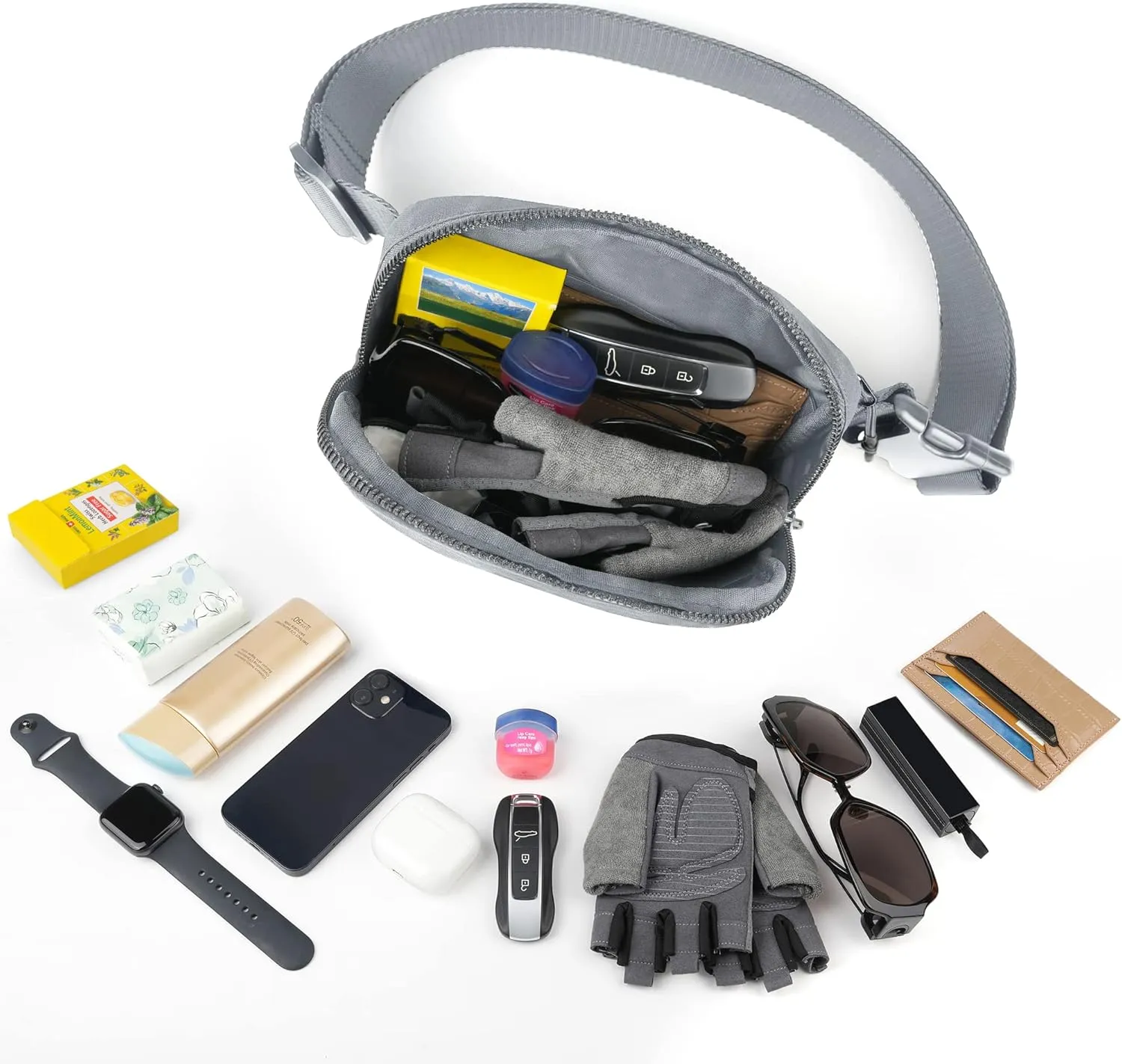 Yaavii Everywhere Belt Bag Unisex Mini Belt Bag, Fashion Small Waist Pouch Waterproof Bum Bag with Adjustable Strap for Workout Running Travelling Hiking, Light Grey