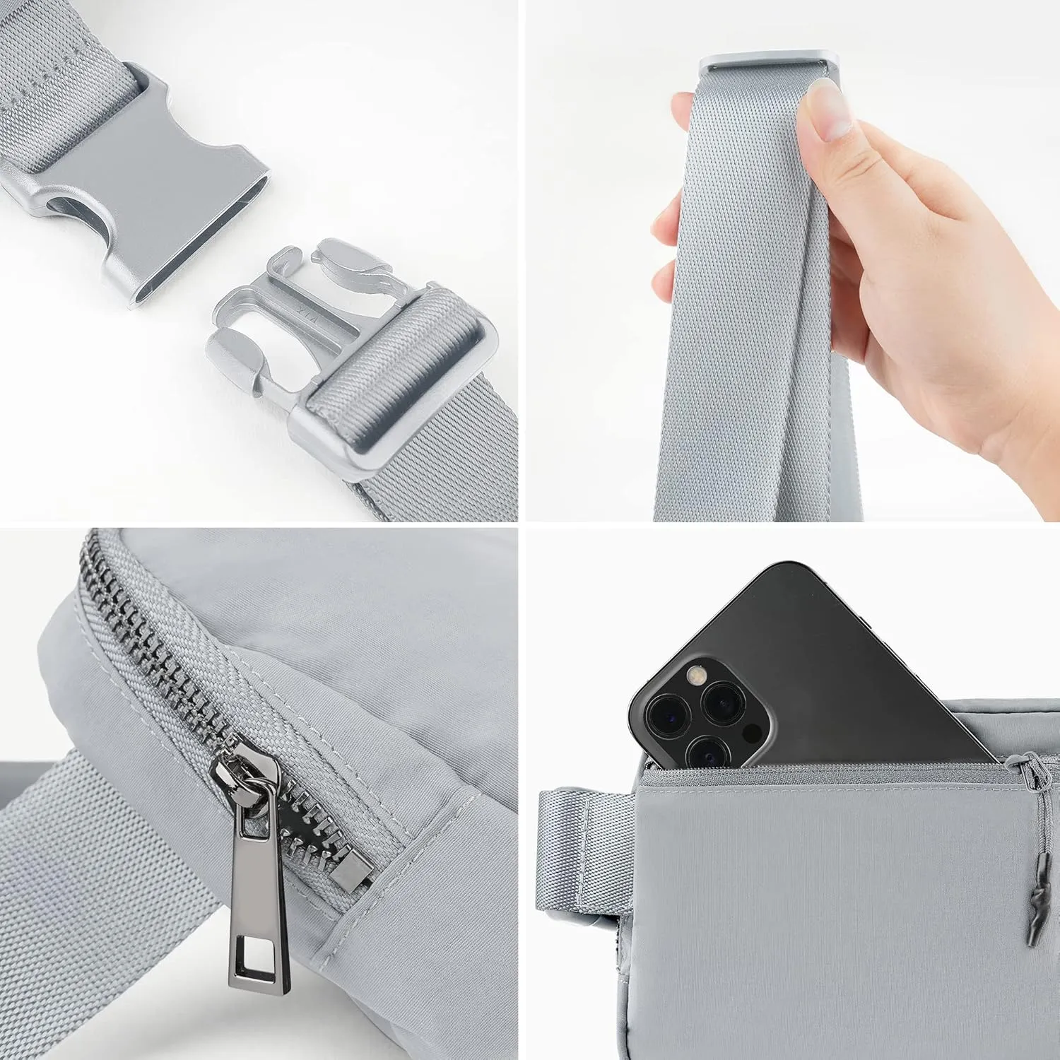 Yaavii Everywhere Belt Bag Unisex Mini Belt Bag, Fashion Small Waist Pouch Waterproof Bum Bag with Adjustable Strap for Workout Running Travelling Hiking, Light Grey