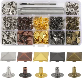 YORANYO 120 Sets 12mm Pyramid Studs for Clothing Square Rivets for Leather Fabric Metal Studs and Spikes Rivets with Hole Punch and Pyramid Rivet Setter for Shoes Bags Belts Dog Collars Leather Craft